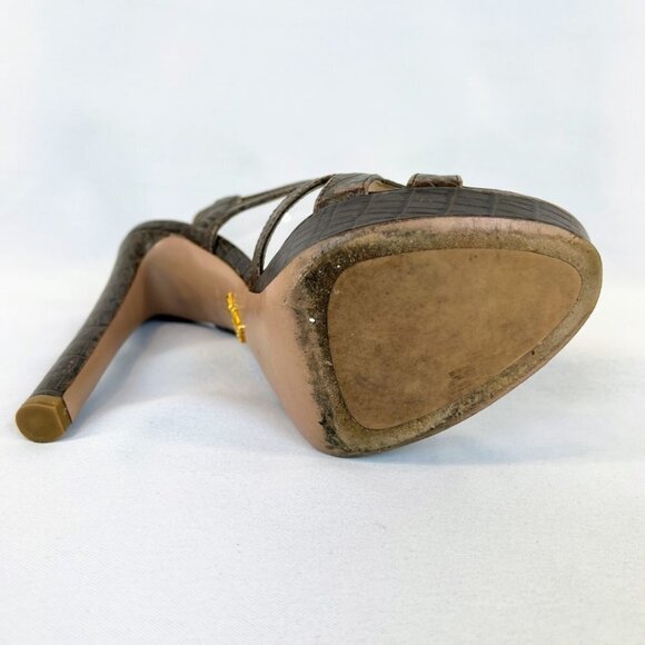 Prada Brown Embossed Leather Cut Out Platform Sandals $581 - Picture 6 of 12